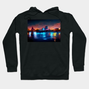 Neon Klaipedia City Skyline With Buildings In Neonlight / Lithuania Hoodie